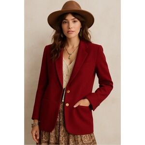 Vintage Lands’ End Blazer Jacket Women Size 8 Wool Red